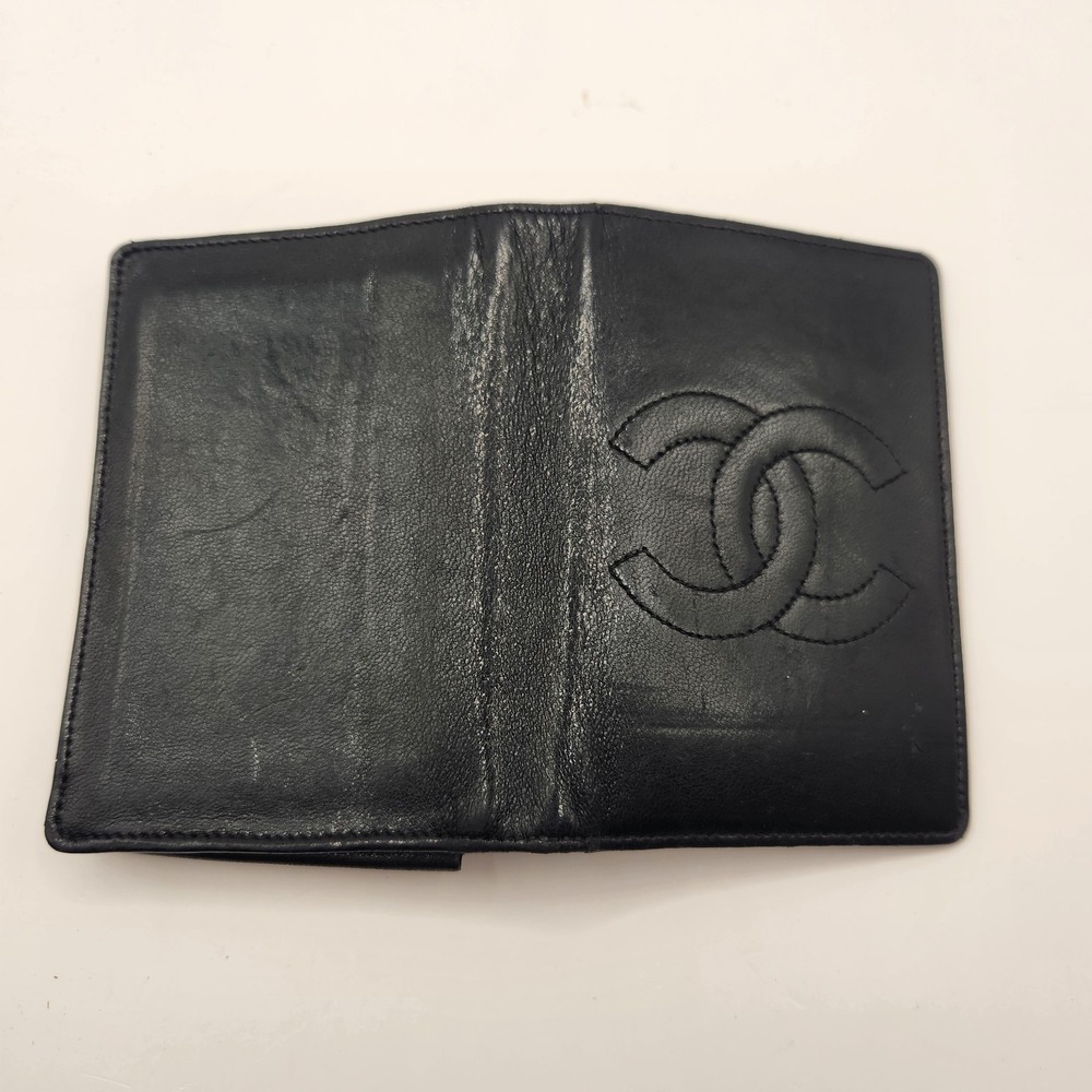 Authentic Vintage Chanel Black Leather CC Logo Compact Wallet Card COA France - Picture 6 of 13